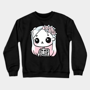 Cute Skeleton Girl with Flowers on Her Hair | Halloween Design in Kawaii Style Crewneck Sweatshirt